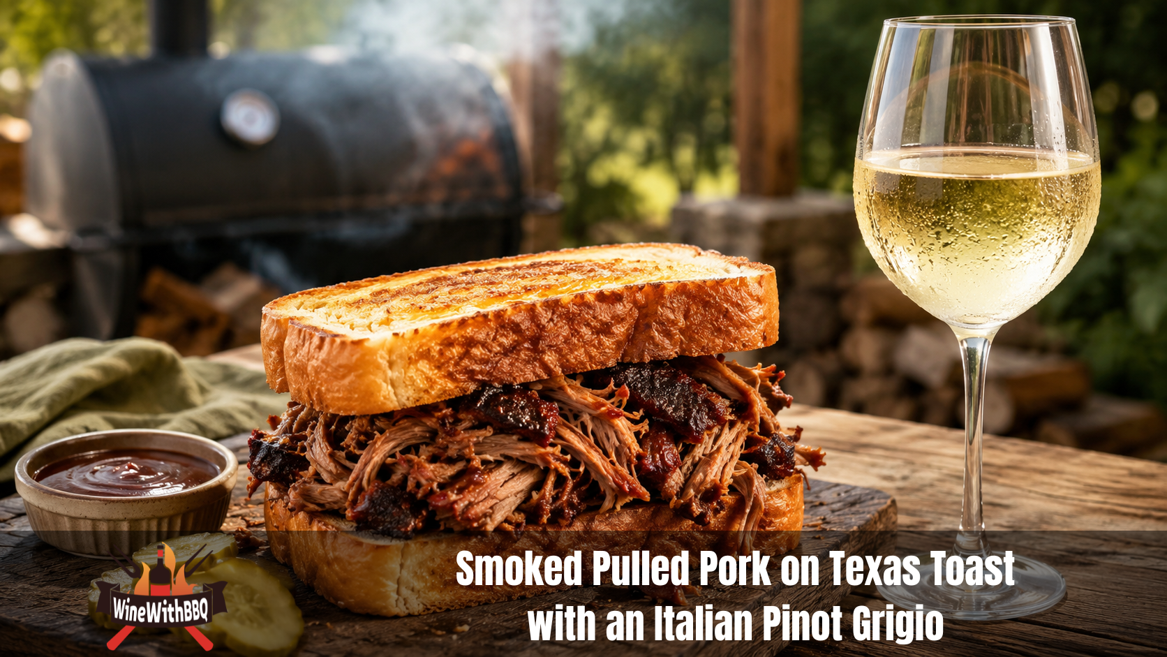 Smoked Pulled Pork on Texas Toast with Italian Pinot Grigio
